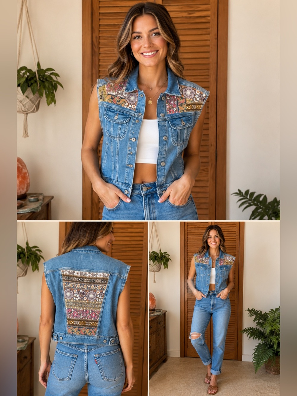 Upcycle Co Embroidered Denim Vest - bundle 3 items and save 30%